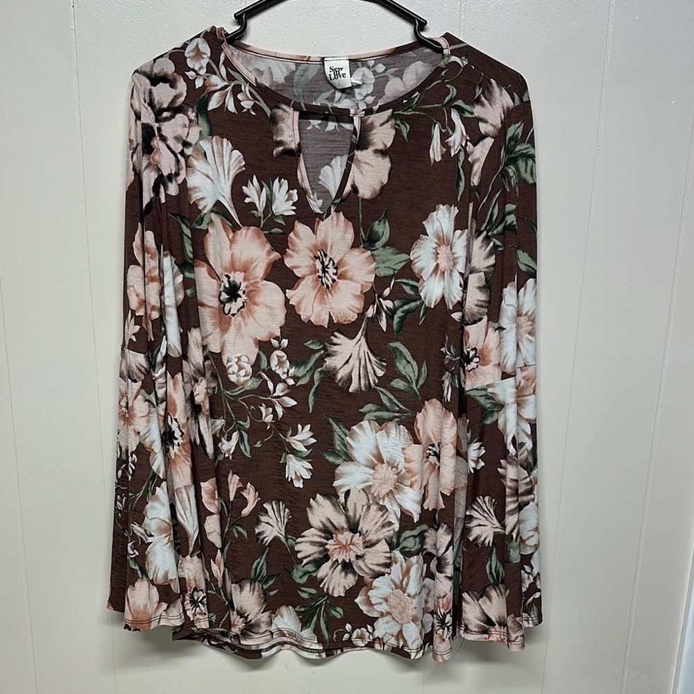 Sew In Love Pink and Brown Bell Sleeve Blouse